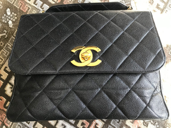 Vintage Chanel classic large black caviar leather 2.55 square shape ch –  eNdApPi ***where you can find your favorite designer  vintages..authentic, affordable, and lovable.