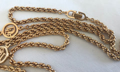 Vintage Christian Dior golden chain necklace with logo charms. Perfect Dior vintage jewelry gift. Long necklace.