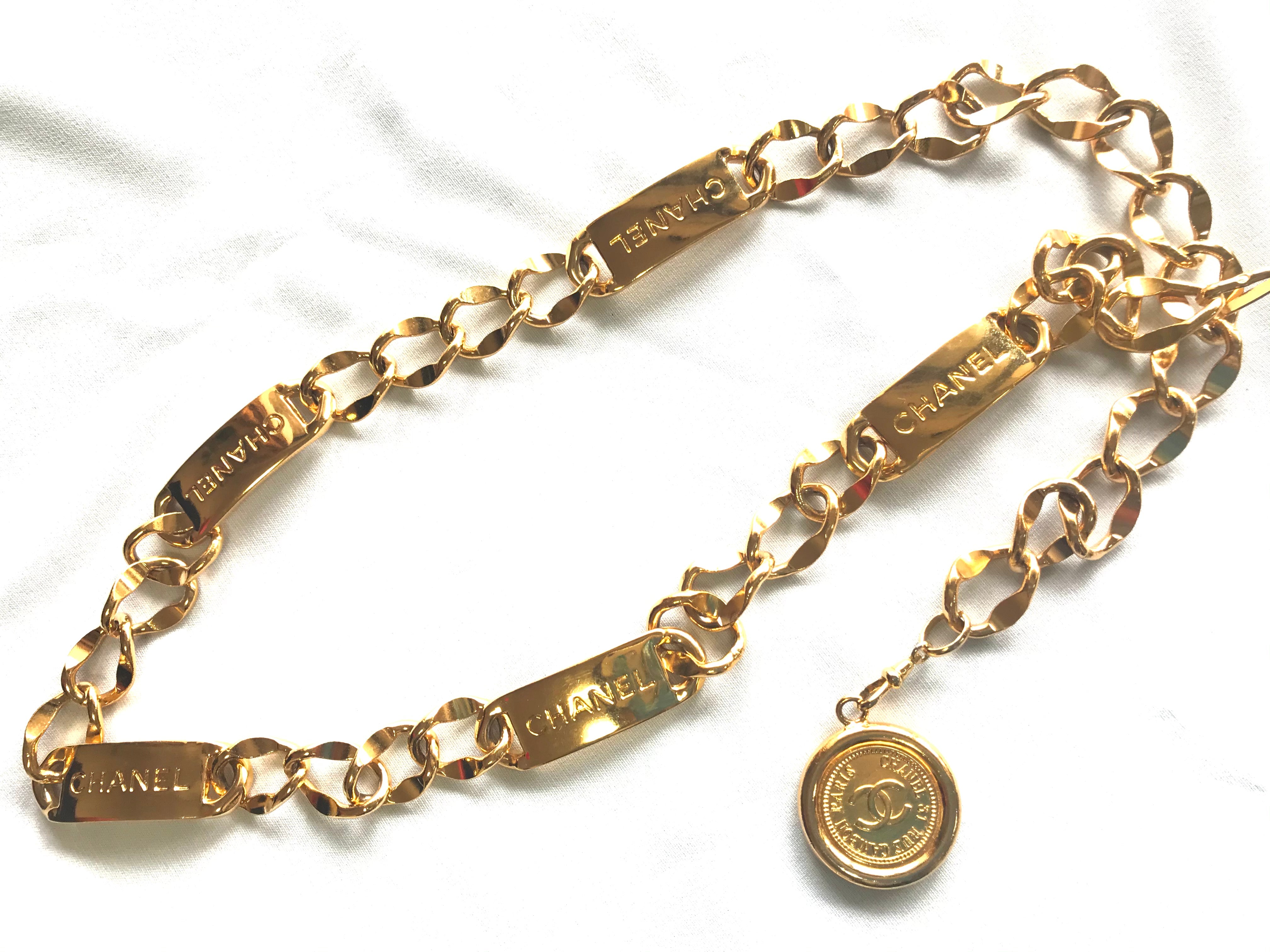 Vintage CHANEL golden thick chain belt with logo engraved bar motifs a –  eNdApPi ***where you can find your favorite designer  vintages..authentic, affordable, and lovable.