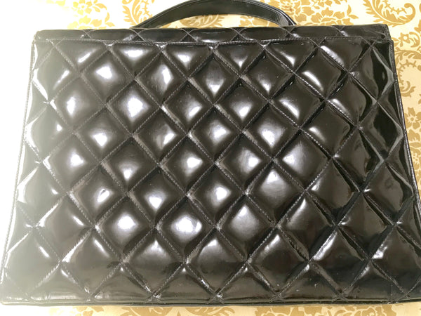 1990s. Vintage CHANEL black patent enamel briefcase business bag with –  eNdApPi ***where you can find your favorite designer  vintages..authentic, affordable, and lovable.