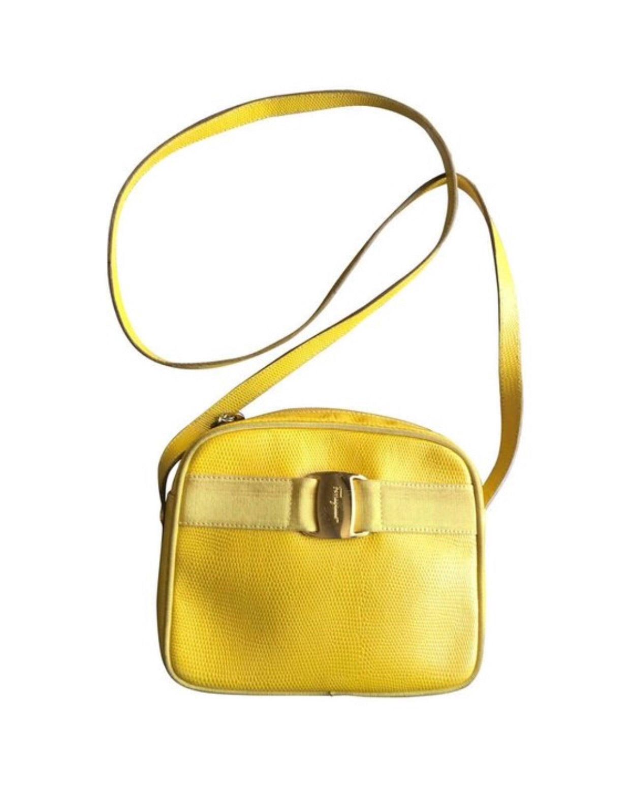 Vintage Salvatore Ferragamo lizard embossed yellow leather