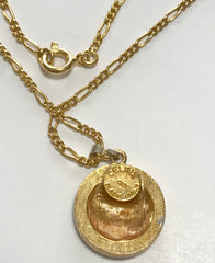 Vintage CELINE golden round logo with rhinestone pendant top skinny chain necklace. Perfect jewelry piece for any occasion.