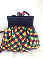 Ves Vintage Bottega Veneta intrecciato woven grosgrain tape pouch clutch bag, shoulder bag in yellow, blue, purple, red, and green. Rare piece.