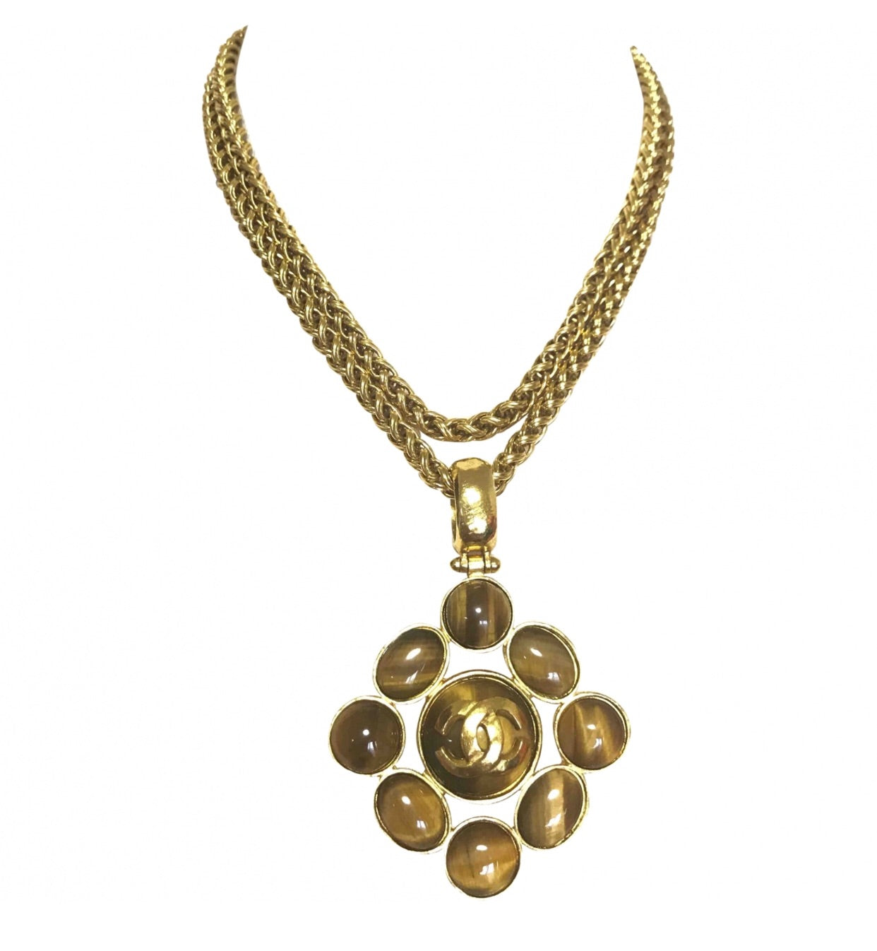 MINT. Vintage CHANEL tiger eye stone and golden CC mark pendant top st –  eNdApPi ***where you can find your favorite designer  vintages..authentic, affordable, and lovable.