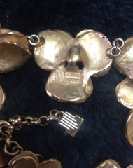 Vintage LANVIN golden petal flower charm statement necklace. Masterpiece jewelry. Perfect vintage gift