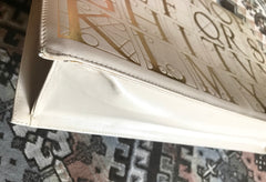 Vintage Paloma Picasso ivory beige leather large shoulder bag, tote bag with golden alphabet, letter print. Must have daily purse. 050425r3