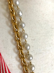 Vintage CHANEL double layer long chain necklace with faux pearls. Classic and Gorgeous masterpiece for the rest of your life.