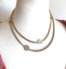 Vintage Christian Dior golden chain necklace with logo charms. Perfect Dior vintage jewelry gift. Long necklace.