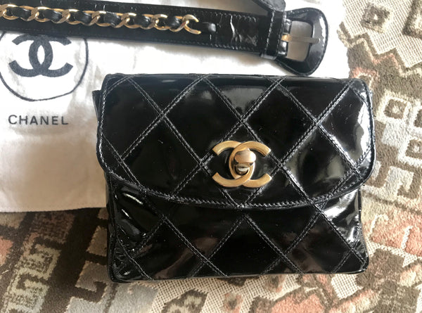 CHANEL FANNY PACK Belt Bag - Black Quilted Leather Waist Gold Cc