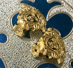 Vintage Gianni Versace gold tone medusa face motif earrings. Must have Lady Gaga style jewelry piece. Great gift.