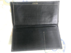 Vintage Valentino black leather long wallet with beige stitches and all over embossed logo. Unisex use. Classic purse.
