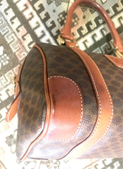 Vintage CELINE mini duffle bag, speedy style handbag with macadam blaison pattern and brown leather trimmings. Perfect daily use bag.