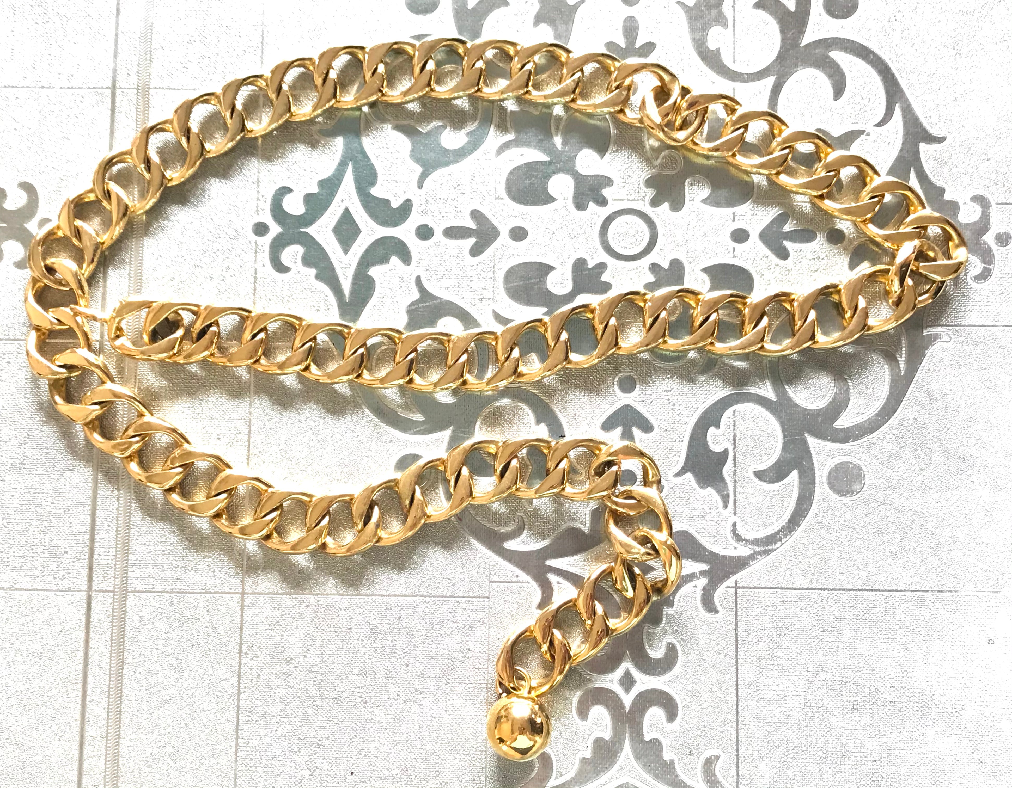 Vintage CHANEL Golden Thick Chain Belt With Round Ball Charm