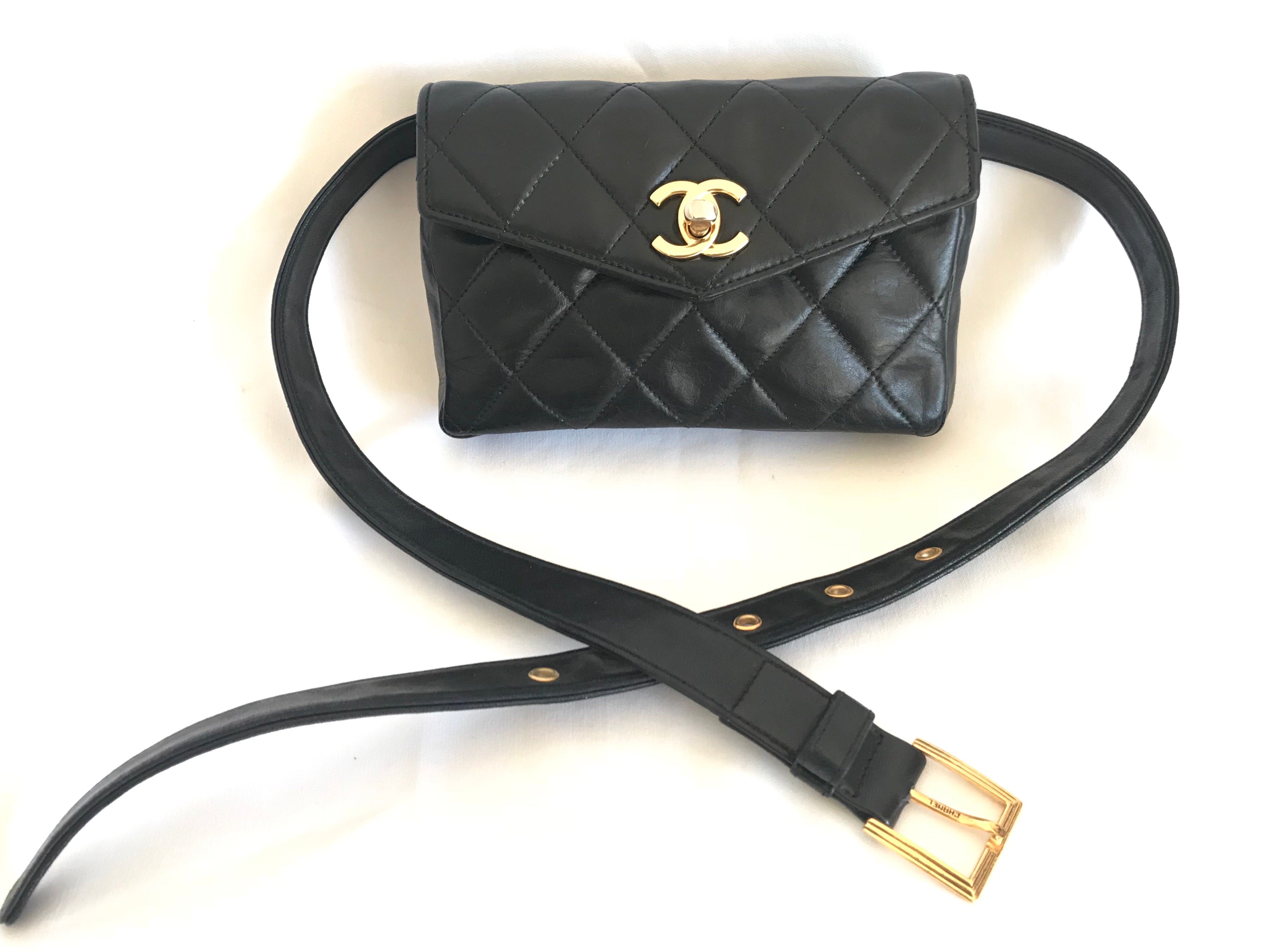 Vintage CHANEL black leather 2.55 waist purse, fanny pack with golden –  eNdApPi ***where you can find your favorite designer  vintages..authentic, affordable, and lovable.