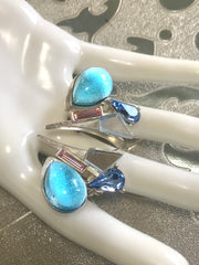 Vintage Christian Lacroix silver and blue earrings. Blue and pink crystal stones. Rare statement jewelry. Great gift.  0506302