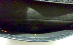 Vintage Karl Lagerfeld black fan pattern document bag, portfolio purse with logo motif. Great for unisex and daily use.