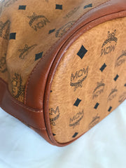 Vintage MCM brown monogram hobo bucket shoulder bag. Designed by Michael Cromer. Unisex use. Must have daily use bag.