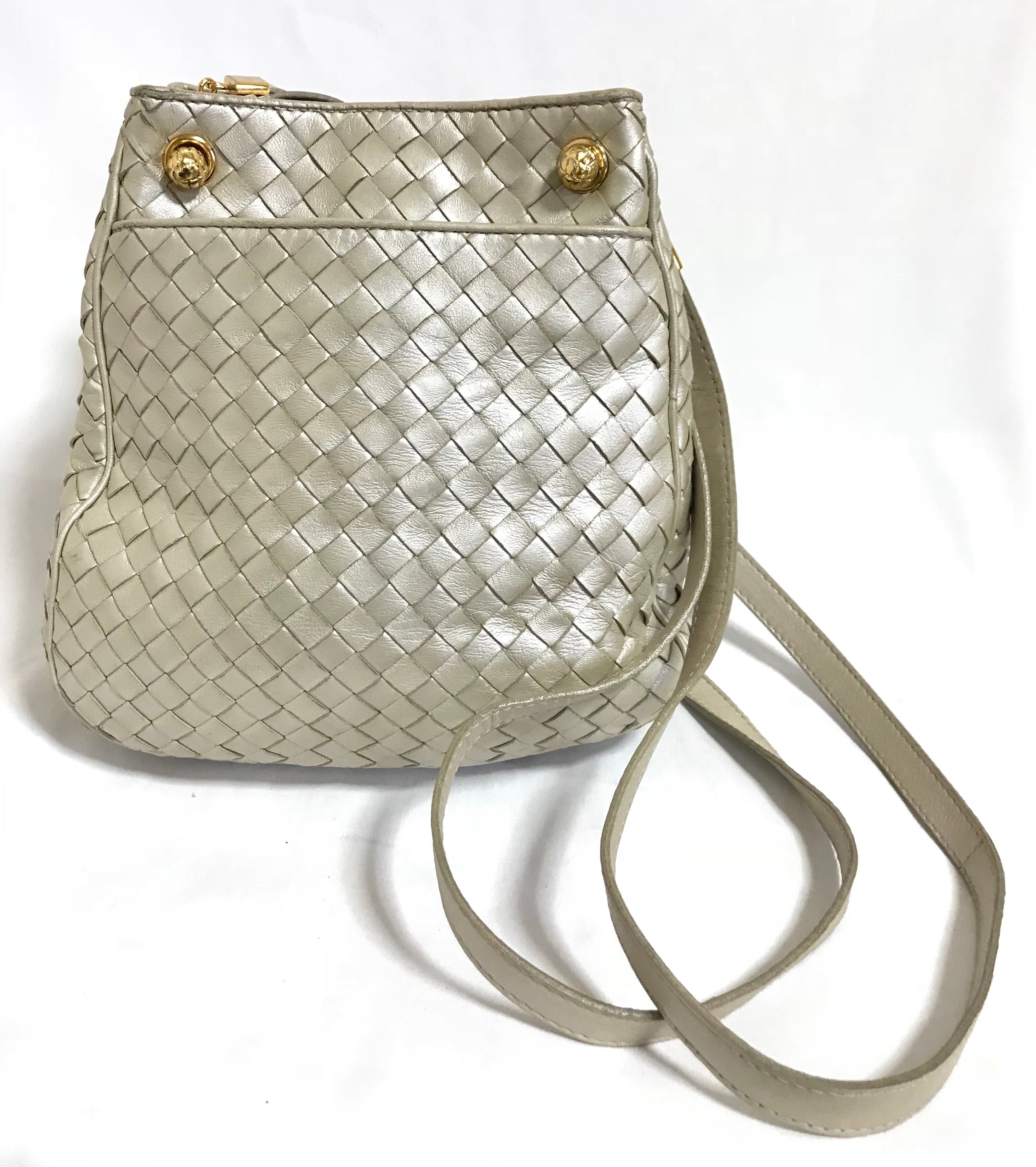 Authentic Vintage Coach Leather Shoulder Bag w/ Woven Strap in White