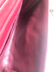 Vintage CHANEL red lamb leather shoulder bag with golden CC button motifs at flap. Rare purse.