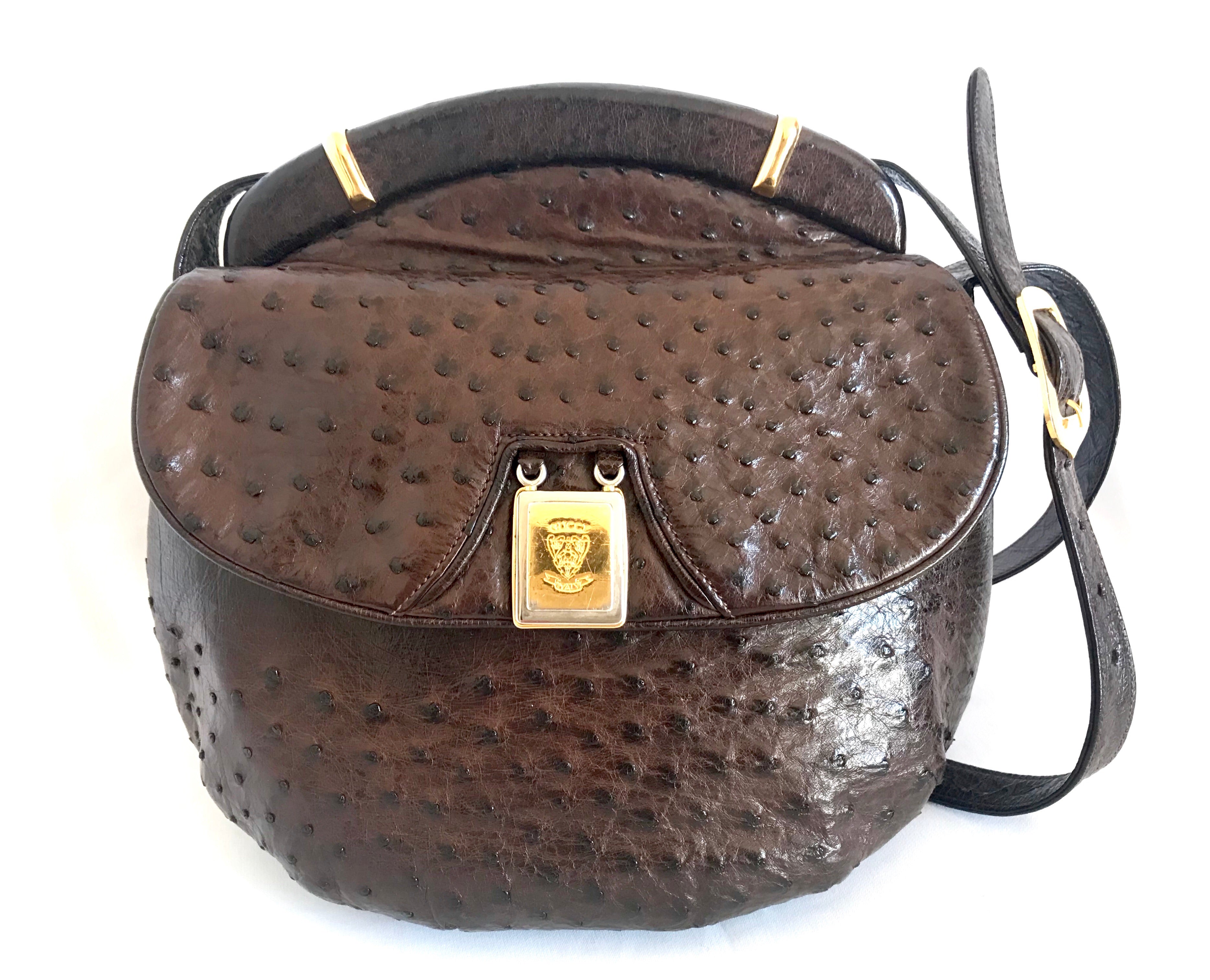 Vintage GUCCI dark brown genuine ostrich leather fisherman bag