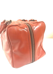 Vintage Yves Saint Laurent brown leather handbag with YSL marks. Classic unisex use bag, speedy bag.