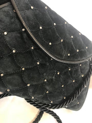 Vintage Valentino Garavani black suede leather shoulder bag, clutch purse with crystal stones and scale quilted stitches. 050816f4