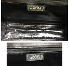 Vintage Gianni Versace black leather Kelly bag style shoulder tote bag with golden medusa motifs and hardwares. Too Gorgeous like Lady Gaga.