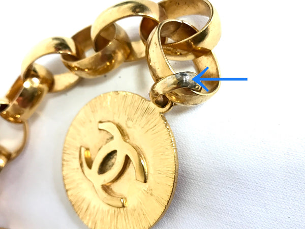 CHANEL Paris CC Logos Round Coin Charm Bracelet 7" Gold Tone