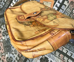 Vintage Alviero Martini  Prima Classe messenger type classic shoulder bag with a map print of Africa and Southeast Asia. Unisex use.