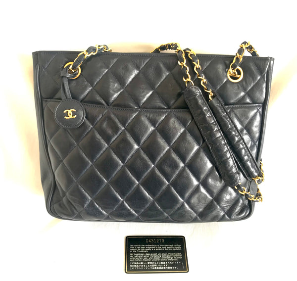 Vintage CHANEL dark navy quilted lambskin tote bag with gold tone chai –  eNdApPi ***where you can find your favorite designer  vintages..authentic, affordable, and lovable.