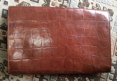 Vintage Mulberry brown croc embossed leather portfolio bag, document case purse, can be iPad purse. Classic unisex piece by Roger Saul. 050406r7