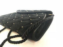 Vintage Valentino Garavani black suede leather shoulder bag, clutch purse with crystal stones and scale quilted stitches. 050816f4