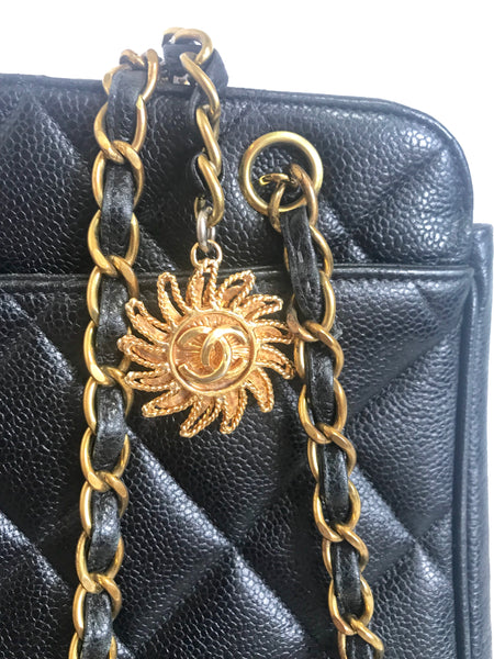 Vintage CHANEL black caviar matelasse chain shoulder bag with