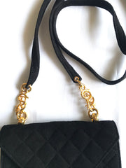 Vintage Sonia Rykiel black suede leather purse with golden logo brass. Quilted suede bag. 0404254