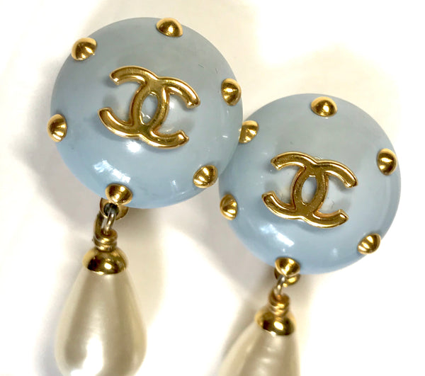 🦄21B CHANEL CC Gold Crystal Pearl Dangle Earrings