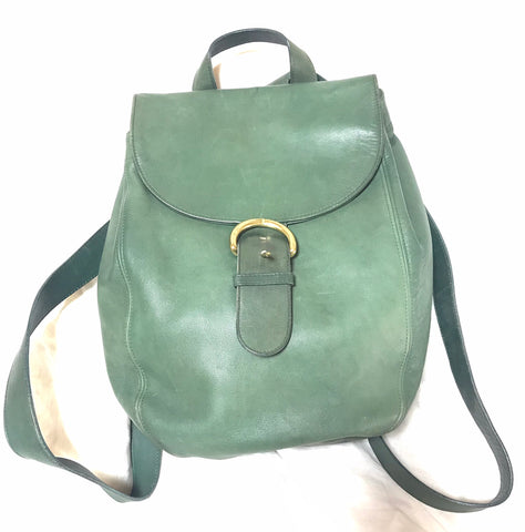 Vintage COACH green genuine leather backpack, classic purse. Made in USA. Perfect unisex bag.