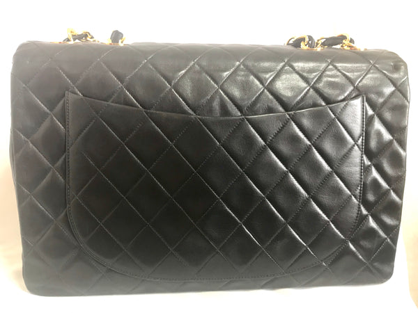 Reserved for B. Vintage CHANEL black lamb leather large, jumbo