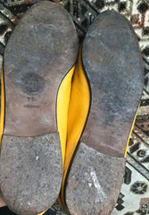 Vintage CHANEL yellow calfskin leather flat pump shoes with triple skinny chain belts. EU 36, US6-6.5