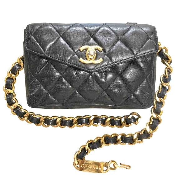 CHANEL Lambskin Quilted Waist Bag Fanny Pack Black 1295927