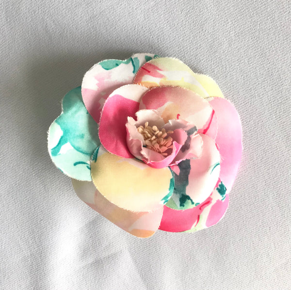 Vintage CHANEL colorful, watercolor print silk camellia flower brooch –  eNdApPi ***where you can find your favorite designer  vintages..authentic, affordable, and lovable.