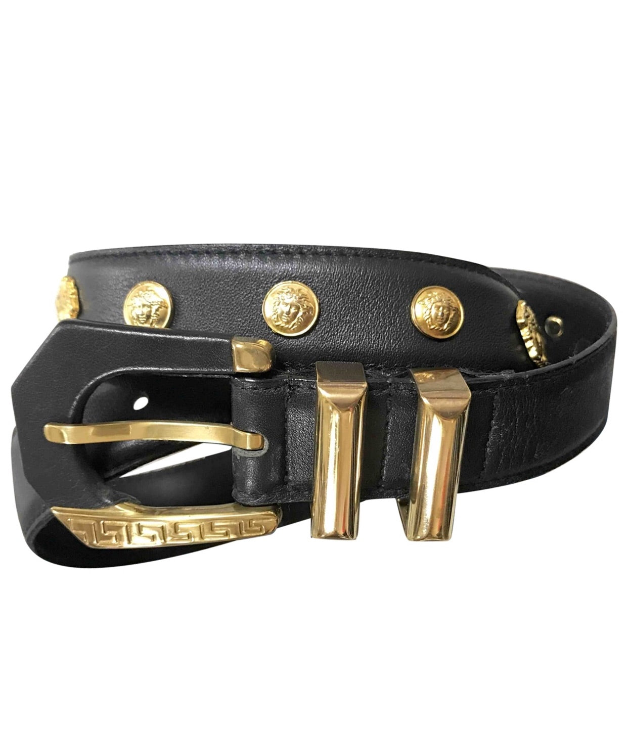 Versace Accessories | Versace Medusa Biggie Gold Leather Belt 1004009 | Color: Gold | Size: 70 | Edesignershop's Closet