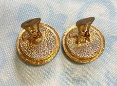 Vintage Gianni Versace orange candy earrings with gold tone frames and Medusa face. Rare jewelry piece. 0407283