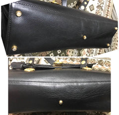 Vintage Gianni Versace black leather Kelly bag style shoulder tote bag with golden medusa motifs and hardwares. Too Gorgeous like Lady Gaga.