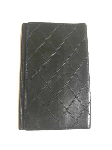 Vintage CHANEL black stitched leather book cover, diary cover, checkbook  case etc. Unisex purse. Classic and simple beauty.