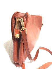 Vintage Fendi brown epi leather messenger bag, shoulder purse with iconic Janus medallion embossed motif at front. Unisex. Rare bag.