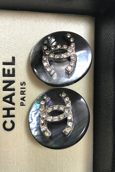 Vintage CHANEL black shell earrings with rhinestone crystal CC motif. – eNdApPi  ***where you can find your favorite designer vintages..authentic,  affordable, and lovable.