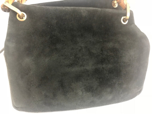 Vintage 90s Chanel Suede With Fur Trim Handbag Top Handle 