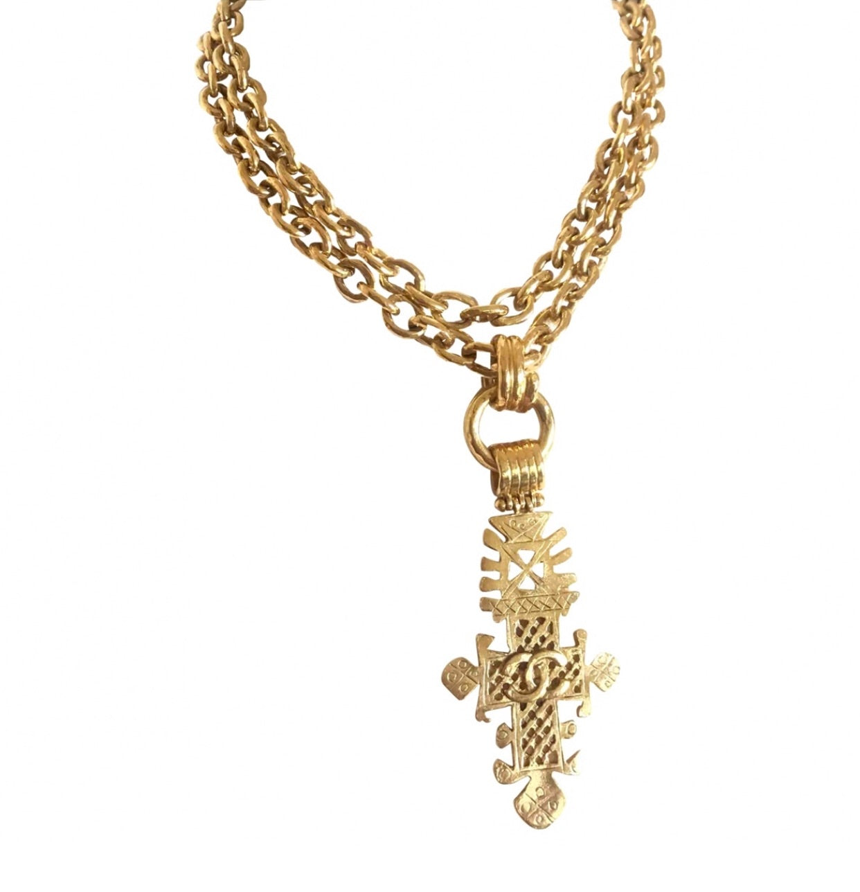 CHANEL 1994 CC Pendant Chain Necklace Vintage Gold Quilted For Sale at  1stDibs