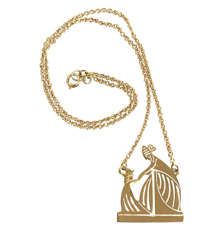 Vintage LANVIN golden skinny chain necklace with logo charm pendant top. Perfect jewelry gift.
