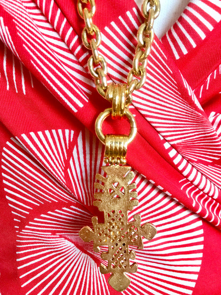 Vintage Chanel Large Link Necklace with CC Logo Pendant